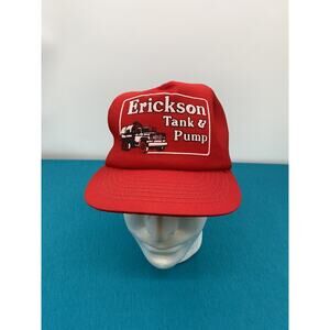 Vtg Made In USA Trucker Hat Cap Strapback Red Tank & Pump Brand Images